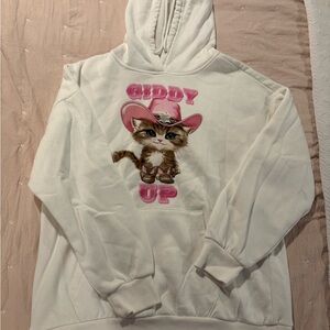 White Cat Print Hoodie